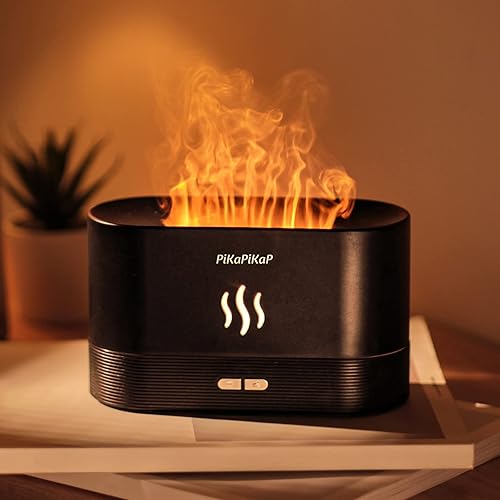 PiKaPiKaP - Humidificador de llama de simulación, humidificador de aire de llama de 6.1fl oz, difusor de aceite esencial de aroma portátil, apagado