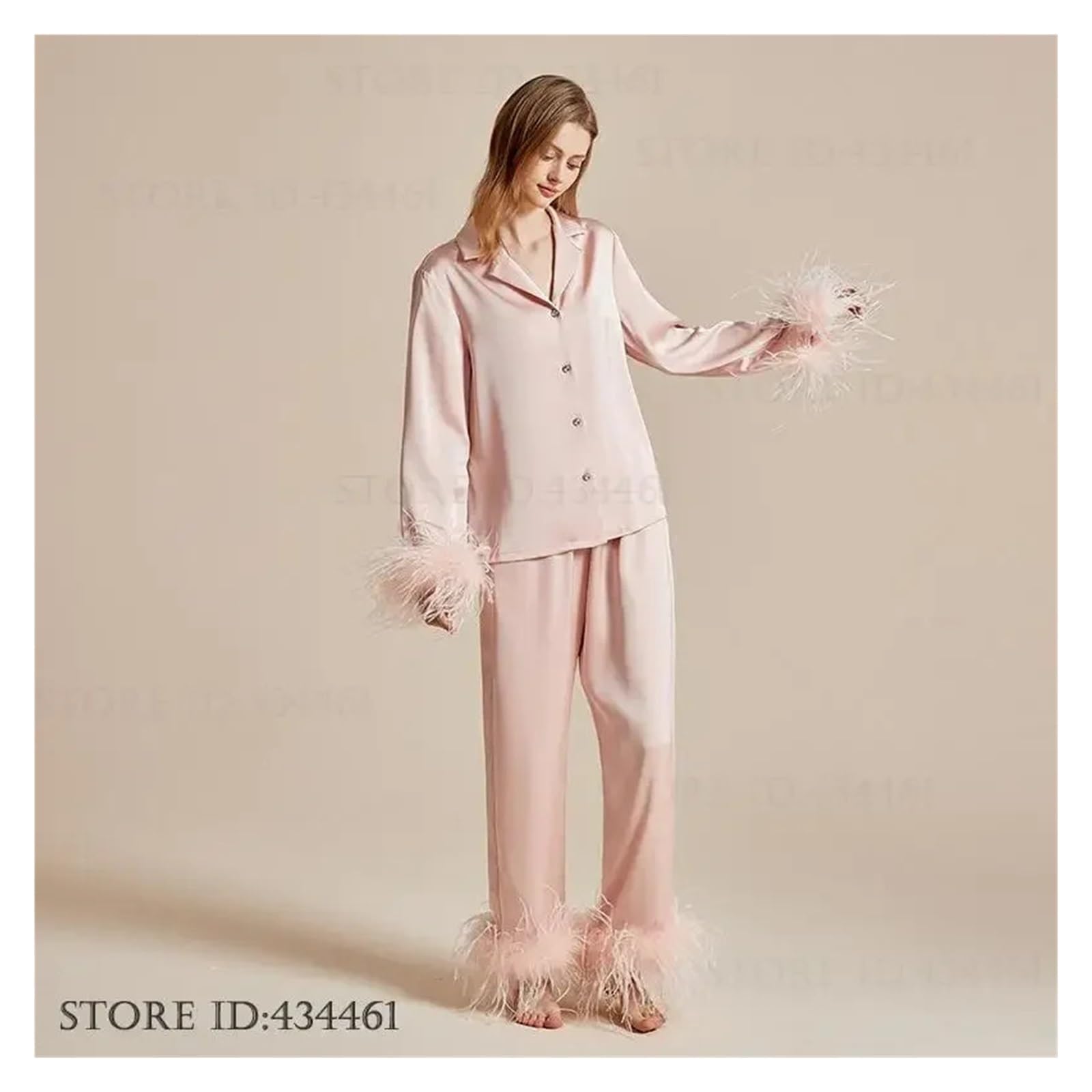 Conjunto de Pijamas de Plumas de Lujo, Ropa de Dormir a la Moda for Mujer, Pijamas, Traje Elegante de satén de Seda, Pijama, Ropa de casa