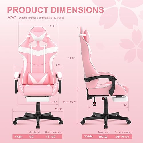 Miniatura 55 de Soontrans Silla de juegos azul claro con reposapiés, bonita silla de videojuegos de conejo, silla de escritorio Kawaii para nieta, hermana, novia,