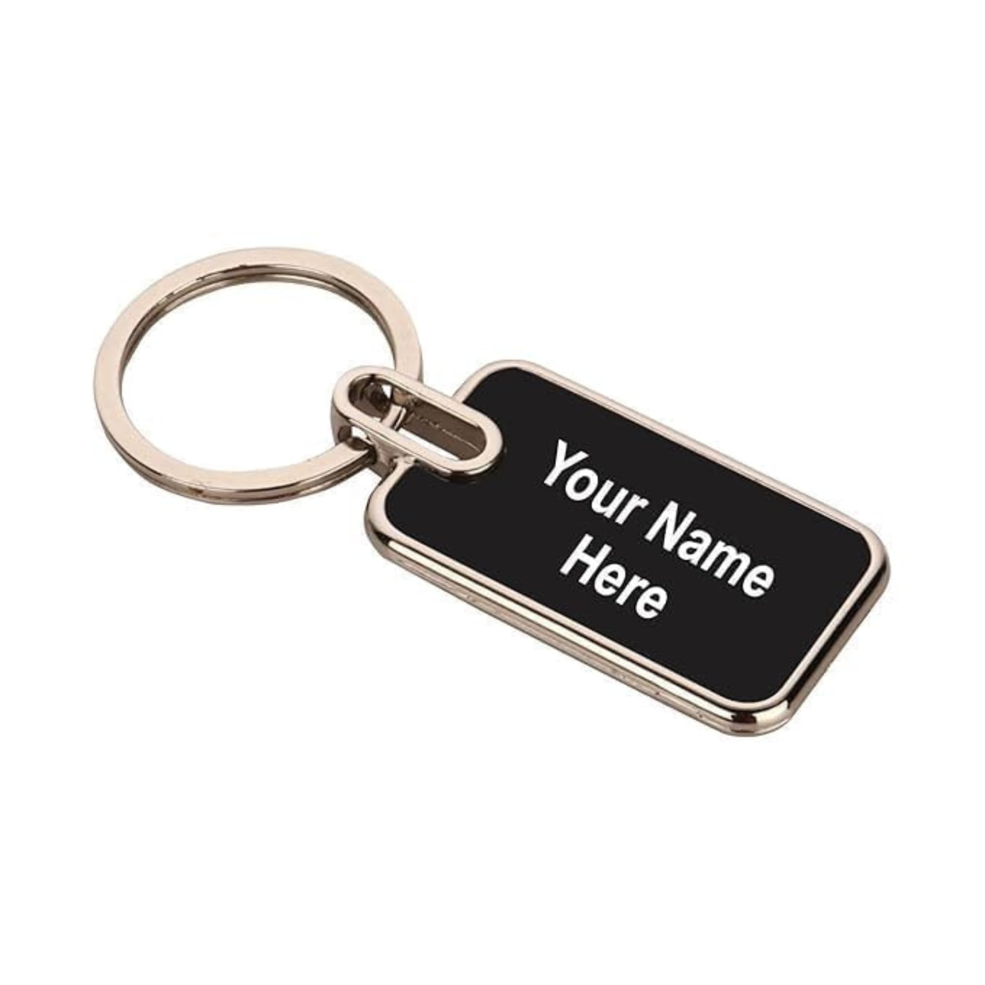 Personalized Metal Keychain with Custom Engraved Name, 7.5 x 2.9 cm Black Tag, Durable Key Ring for Couples-image-49