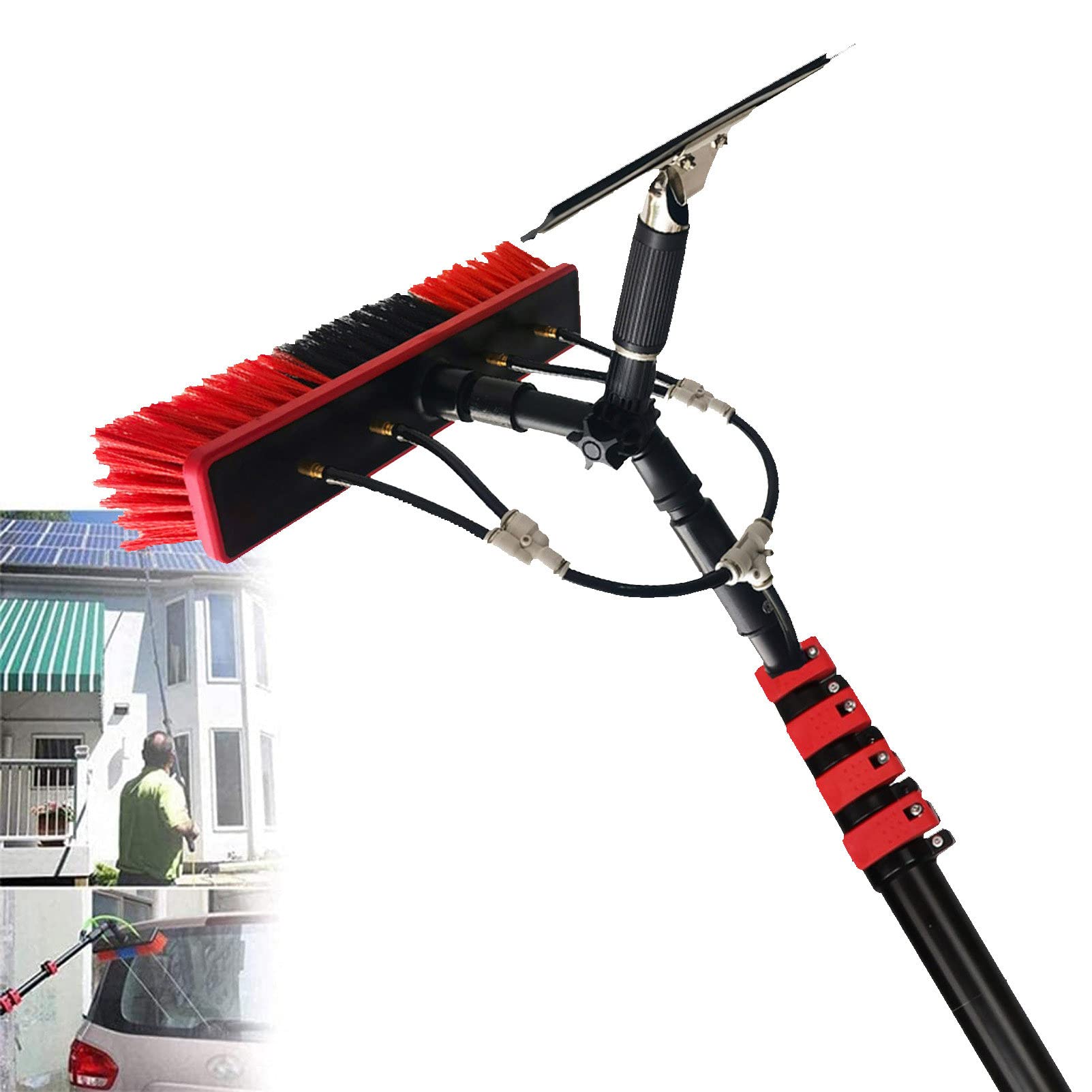 ASerZenith Solar Panel Cleaning Kit With Extendablewindow Cleaning Pole & Telescopic Brush Squeegee – Efficient Window & Solar Panel Cleaning Equipment,55Cm Brush Head-6M/21Ft