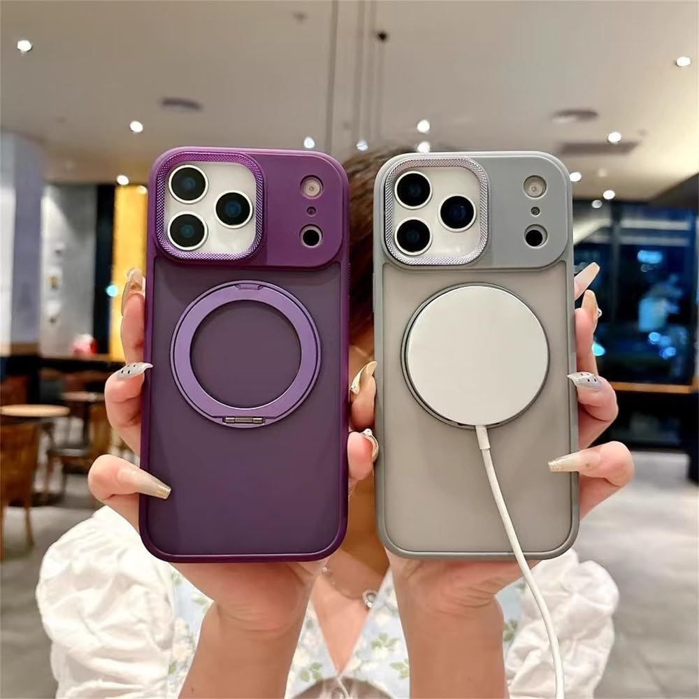 Magnetischer Ringhalter mit Matter Oberfläche für iPhone 17, 16, 15, 14, 13, 12 Pro Max, 17 Air, 16, 15, 14 Plus, kabelloses Laden, stoßfeste Hülle, Lila, für iPhone 14 Pro