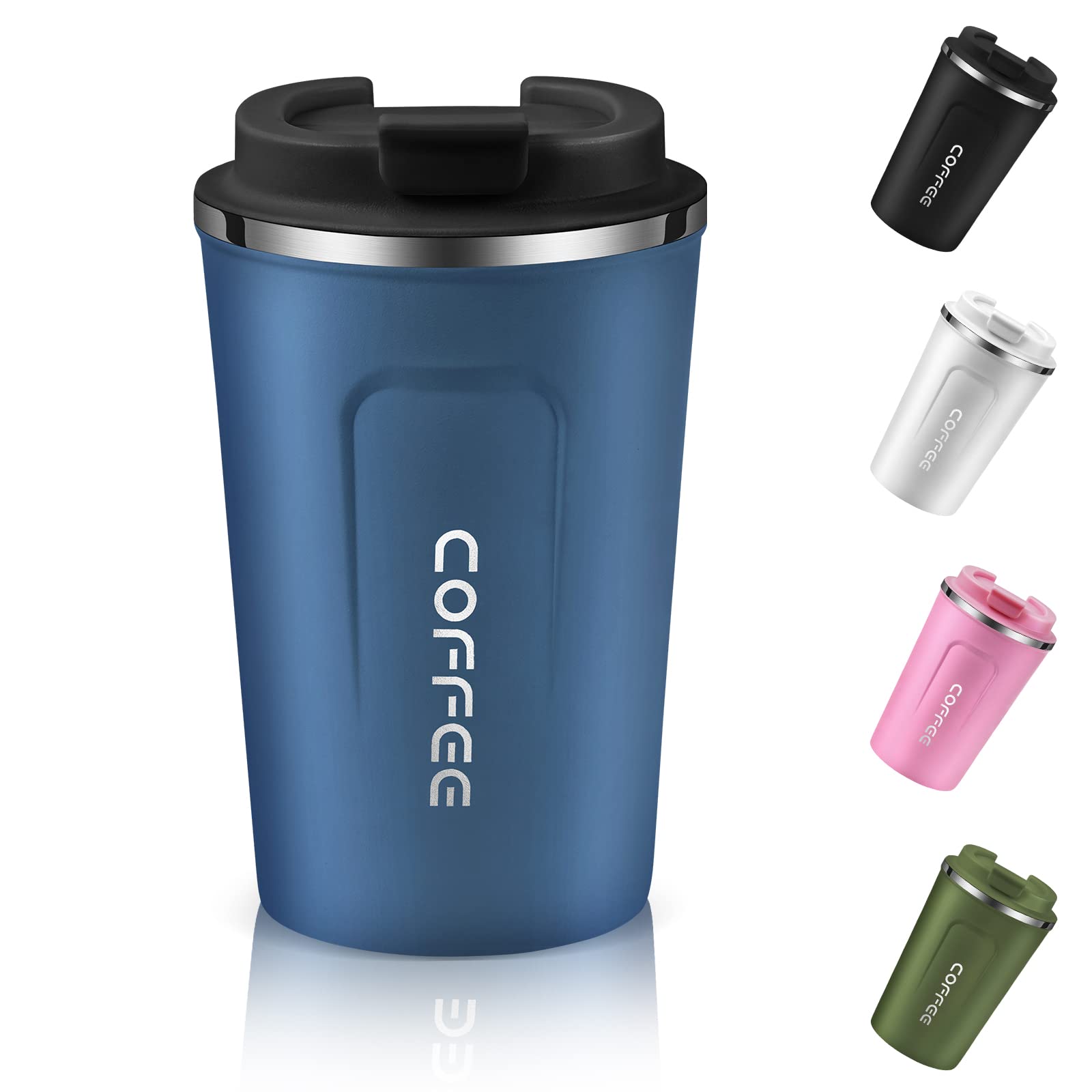 EALLEN Travel Mug with Leakproof Lid Reusable Insulated Coffee Cup for Hot & Cold Drinks/Tea Portable Stainless Steel Thermal Takeaway Travel Coffee Mug for Car/Outdoor/Picnic/Office/School (Blue)