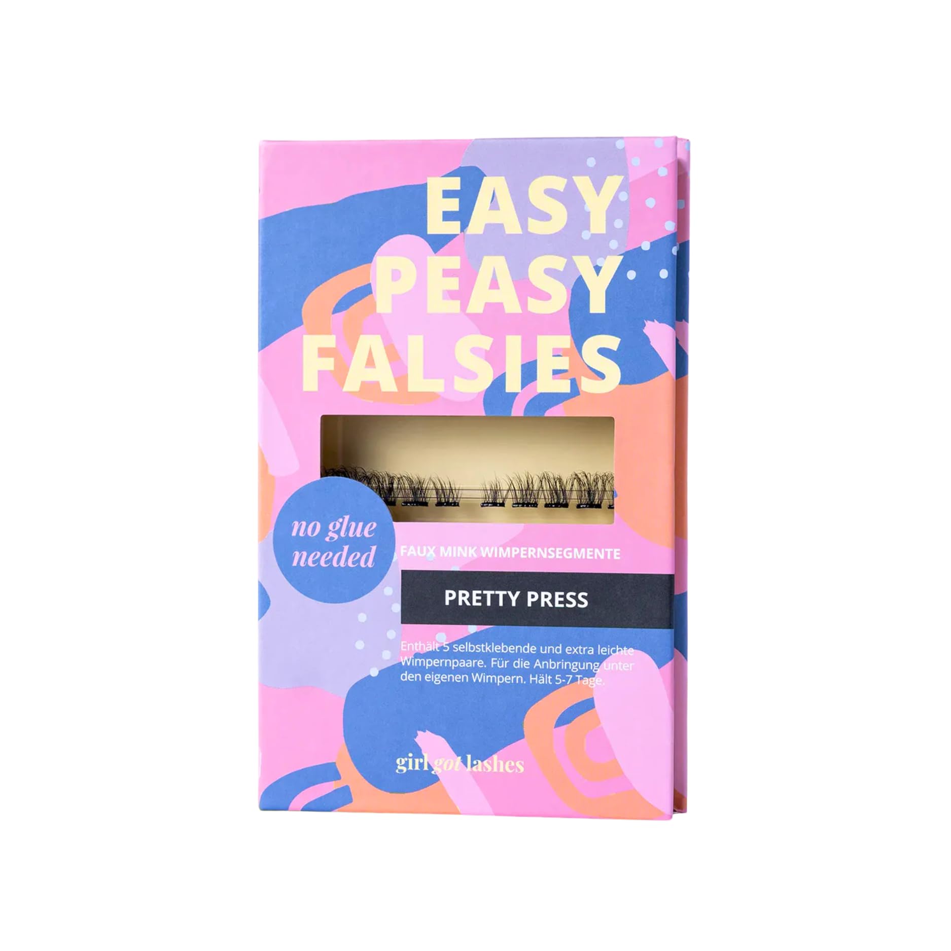 GirlGotLashes Pretty Press Pre-Glued Lashes 2.0, selbstklebende Wimpern im Cateye Look, D-Curl 8-14 mm, 5-7 Tage Halt, 5 Paar, DIY Wimpernverlängerung, vegan, dermatologisch getestet