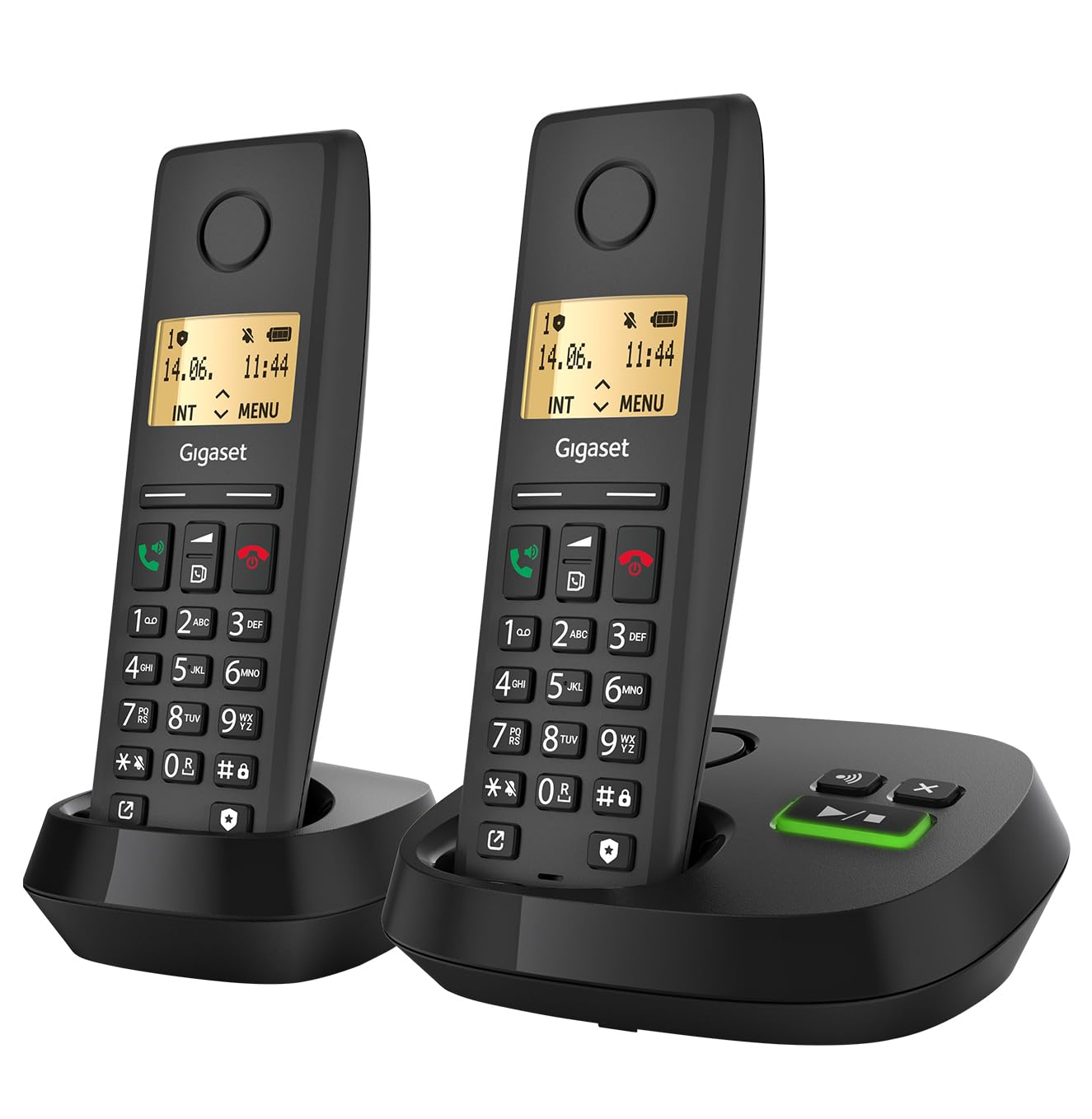 Gigaset Pure 220A Duo - 2 Schnurlose DECT-Telefone mit Anrufbeantworter - mit Call-Block-Taste und Freisprechfunktion - 80 Kontakten, anthrazit schwarz [Kompatibel in DE, IT, FR, NL, BE, Che, AUT]