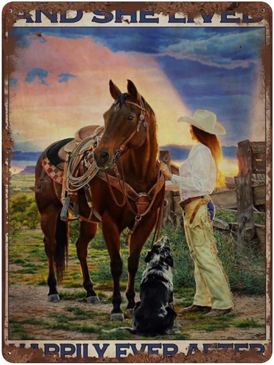 CAEJCCL Targa In Metallo Divertente Con Scritta 'Girl And She Lived Happily Ever After' – Vintage Alluminio, 20x30 Cm