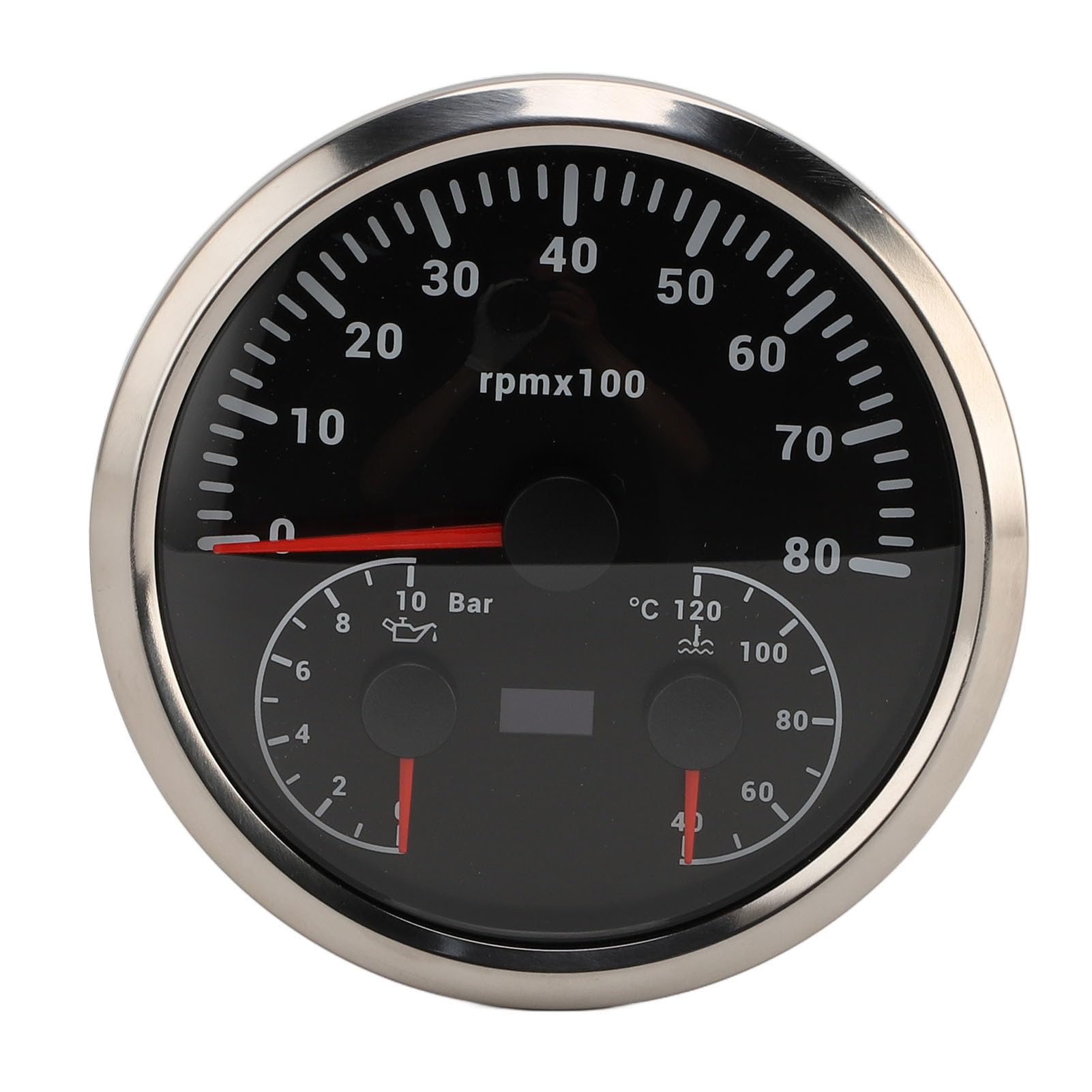 Dilwe Tacómetro Eléctrico 3 en 1, Tacómetro de Metal, Presión de Aceite, Medidor de Temperatura del Agua, 8000 RPM, 0 a 10 Bar, 104 a 248 ℉, 7 Colores Retroiluminados para RV, Yate, Camión, Barco