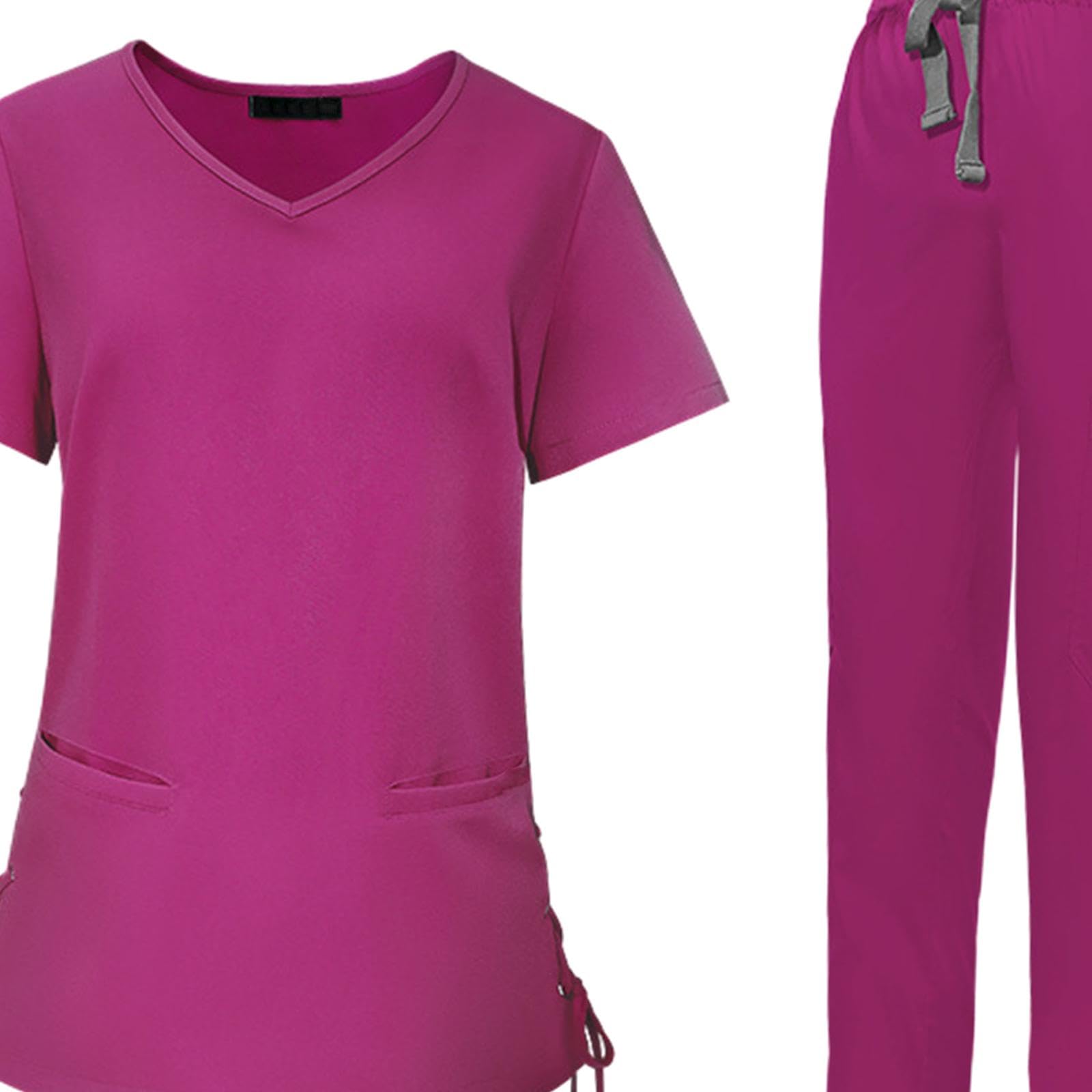 kowaku Set Scrub da Donna Divise da Lavoro da Infermiera Abbigliamento da Lavoro Scollo a Pantaloni da Jogger Eleganti Morbidi e Resistenti alle, Rosa scuro L
