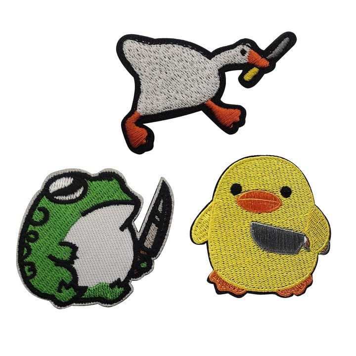 3 Pieces Velcro Adhesive Patch Velcro Custom Patches Children Magic Sticker Duck Duck Frog with Knife Velcro Patches Funny Iron-on Patches Girls for Jackets Jeans Backpacks Boys Girls