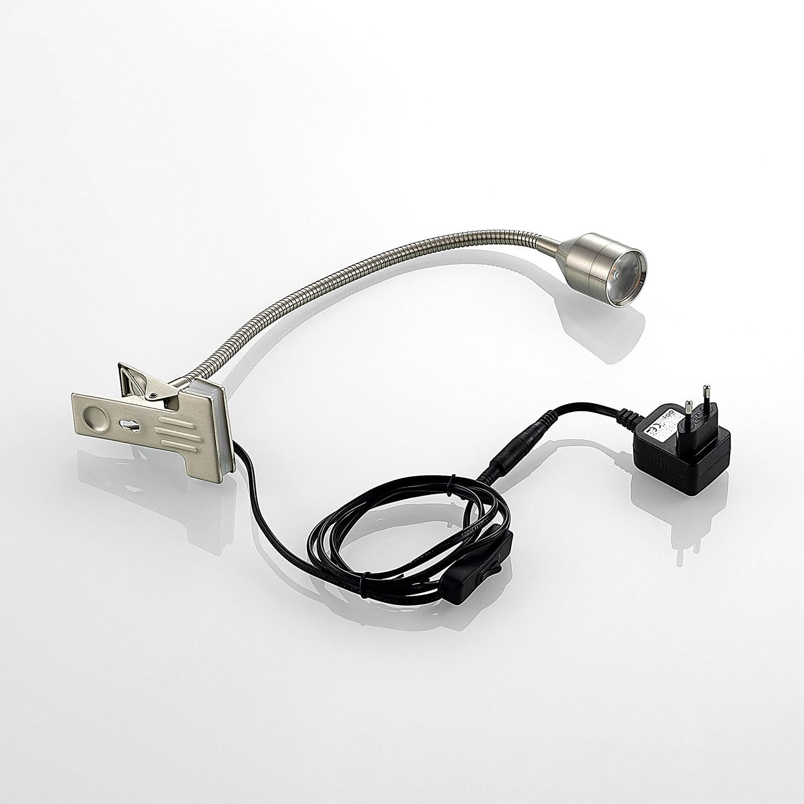 Lindby Bombillas LED lámpara de pinza en níquel satinado, luz lectura | moderno, 3000 k blanco cálido, con pinza para oficina, espacio de trabajo, dormitorio