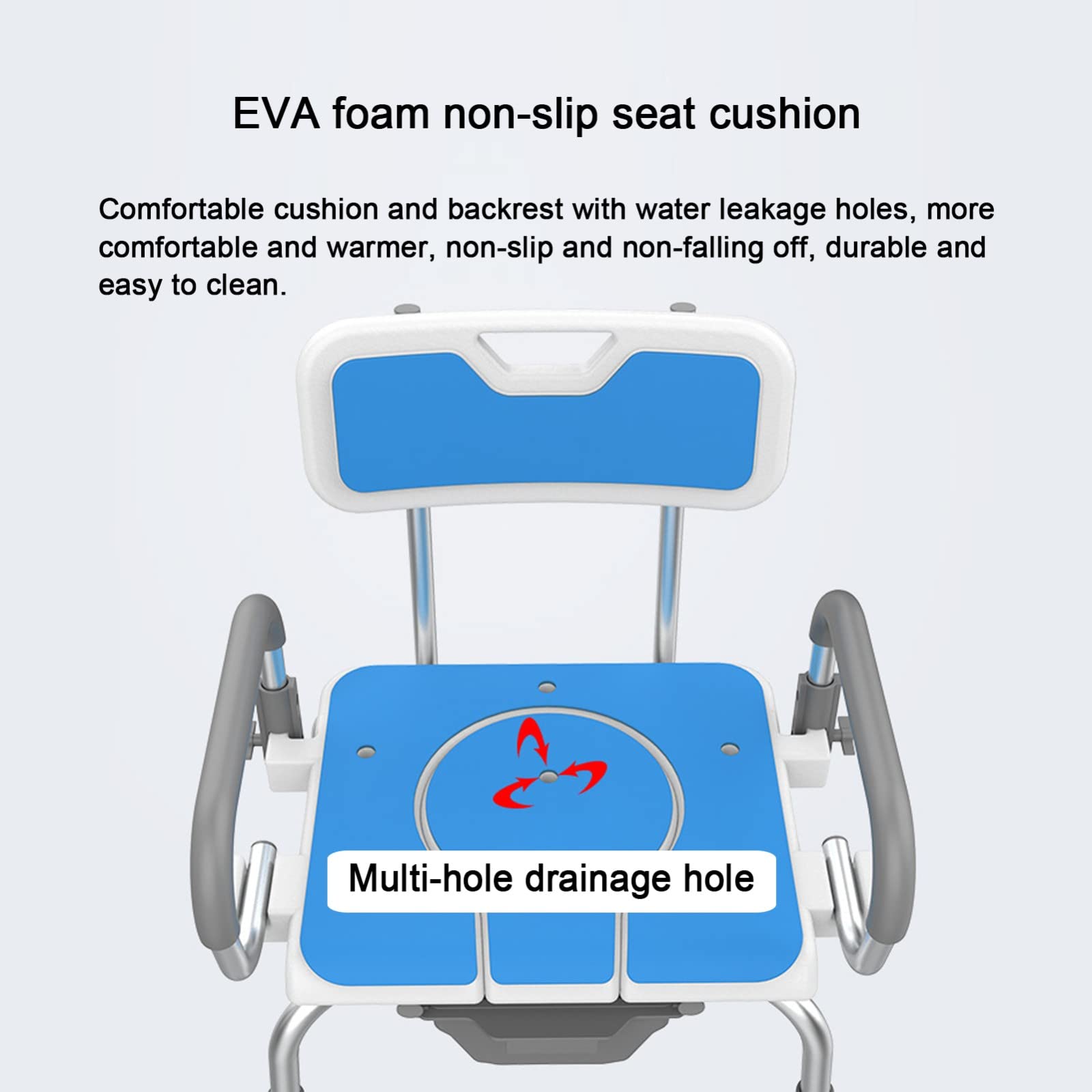 Silla Baño Ancianos Ducha,Silla De Baño para Personas Mayores,Silla De Noche para Adultos,Silla De Inodoro Altura Ajustable Antideslizante Asiento De Ducha con Reposabrazos Y Respaldo