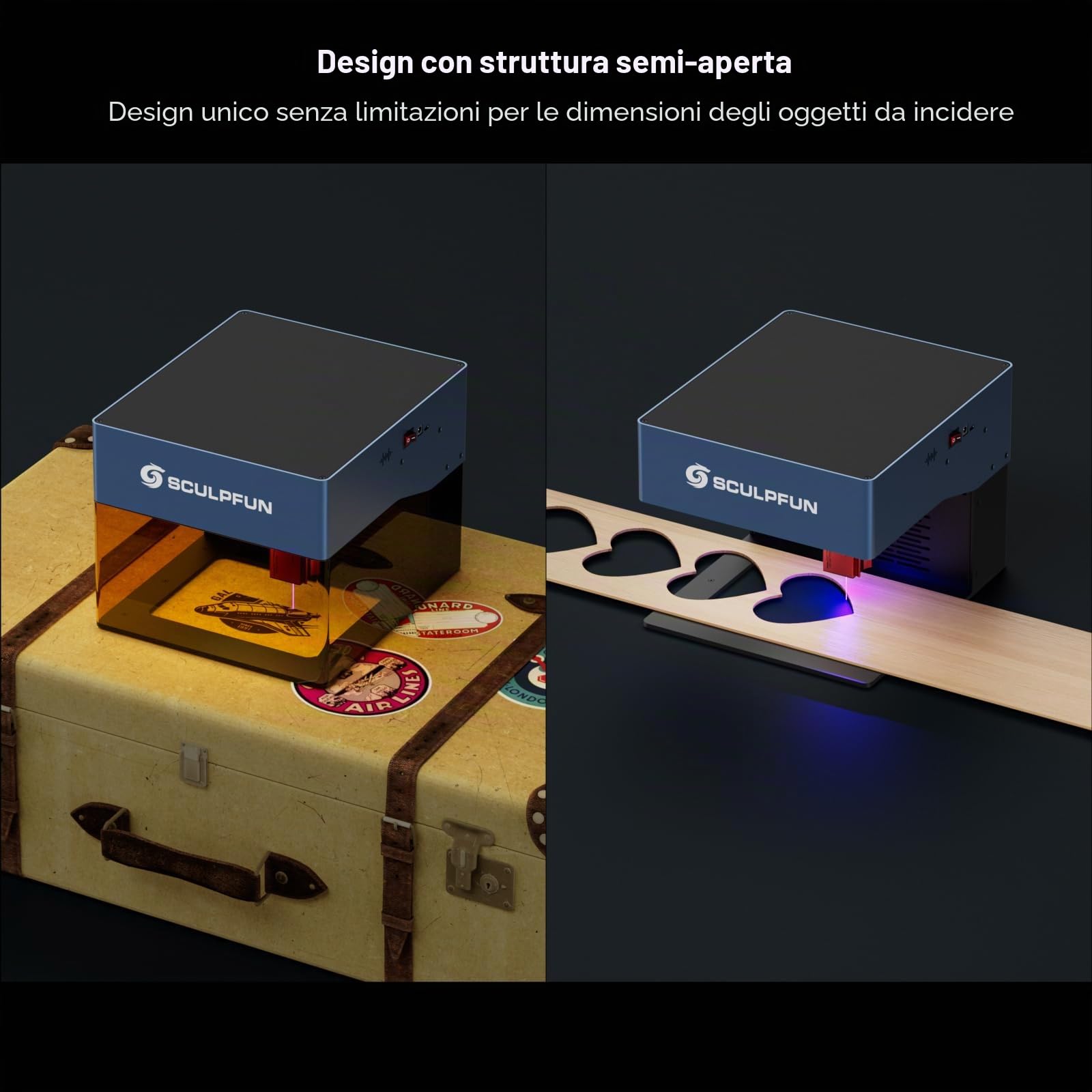 SCULPFUN iCube 3W Incisore laser, punto laser da 0,02 mm, velocità di incisione 10.000 mm/min, macchina per incisione laser con filtro antifumo, connessione app, 130 x 130 mm