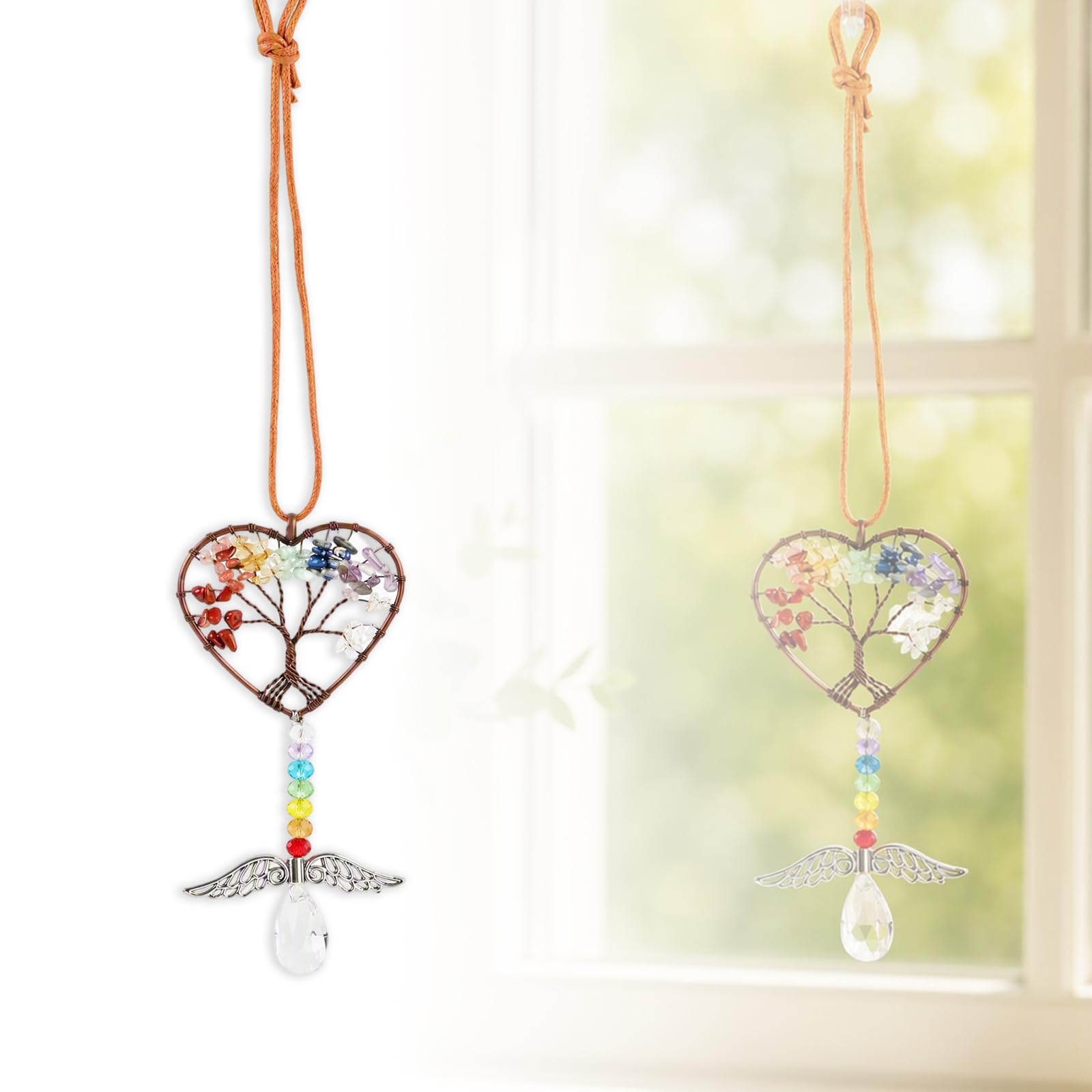 Heart Shaped Tree of Life Suncatcher with 7 Chakra Healing Crystals