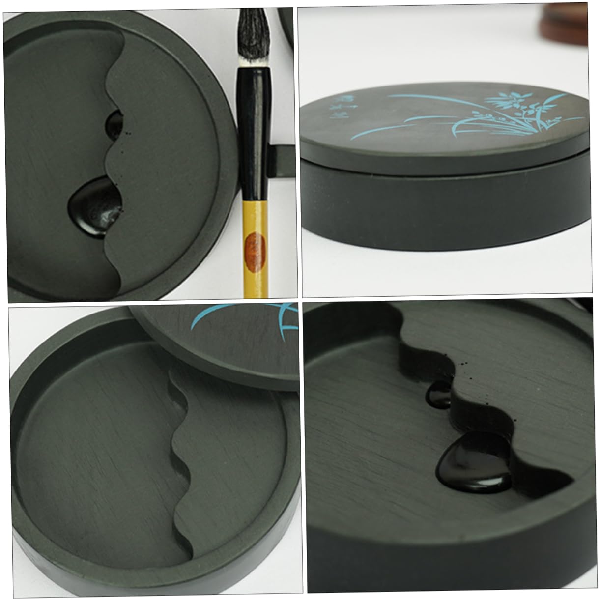 Homoyoyo 1pc 4 Fish-shaped Calligraphy Tools with Cover Ink Tray Accessory Ink Traditional Calligraphy Accessory Black Natural Stone