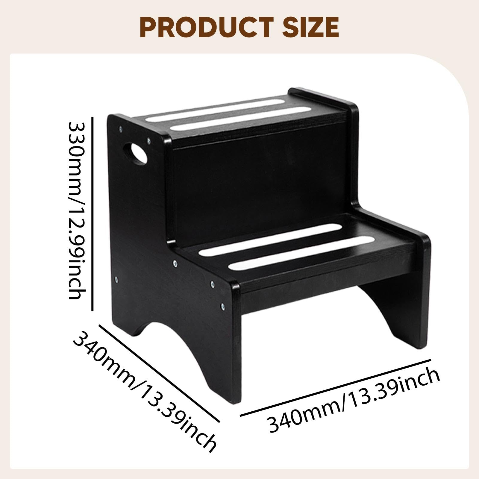 Gralara Sgabello a 2 gradini per bambini con maniglie, poggiapiedi da cucina, leggero, versatile, antiscivolo, per il bagno, Nero