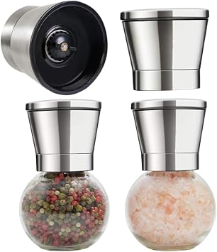 Salt and Pepper Grinder Round Set+Stainless Steel Pepper and Salt Grinder Top