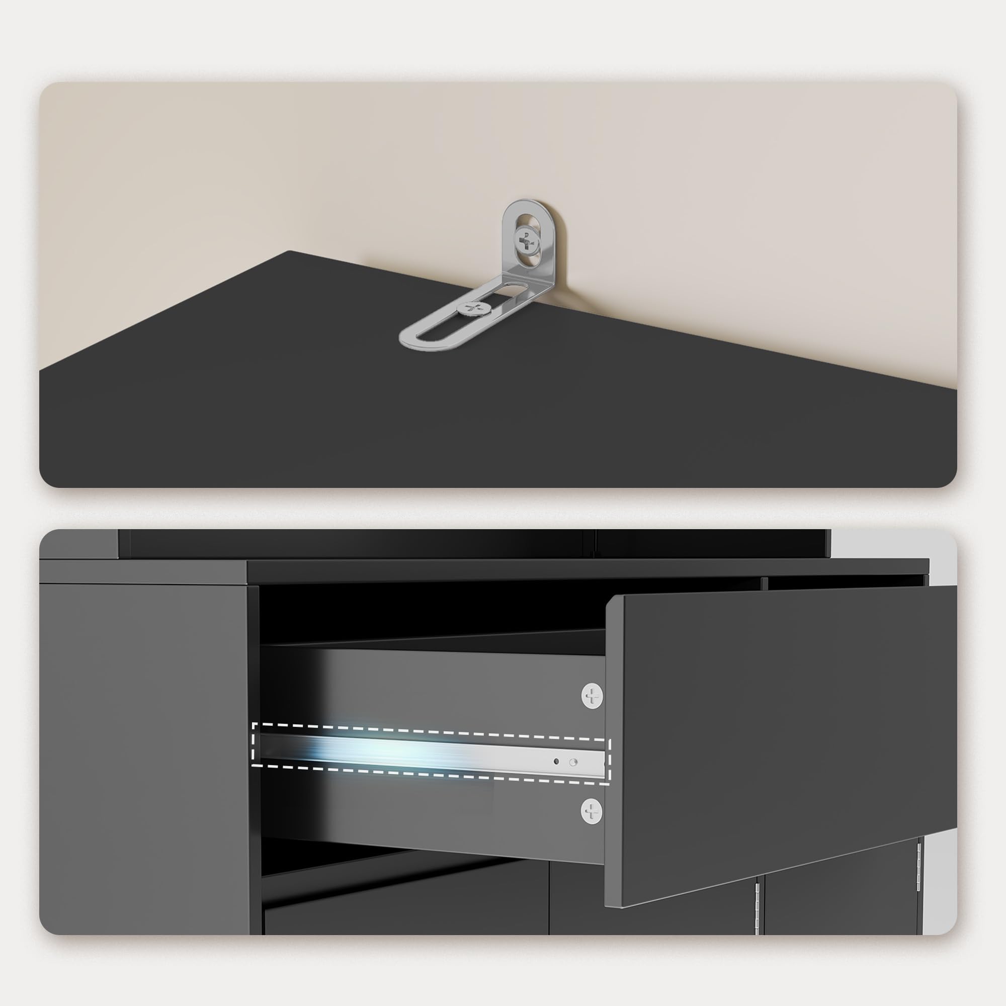 Xbro Armario Cocina Alto con LED y Enchufe, Mueble Auxiliar Cocina con Vitrina 6 Puertas 2 Cajones, Ideal para la Cocina, el Comedor y el salón, 100x38,5x180 cm