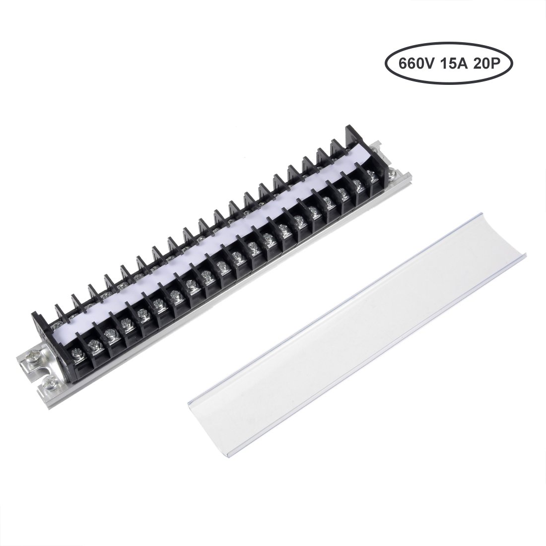 uxcell Barrier Terminal Strip Block 660V 15A Dual Rows 20P DIN Rail Base Covered Connector