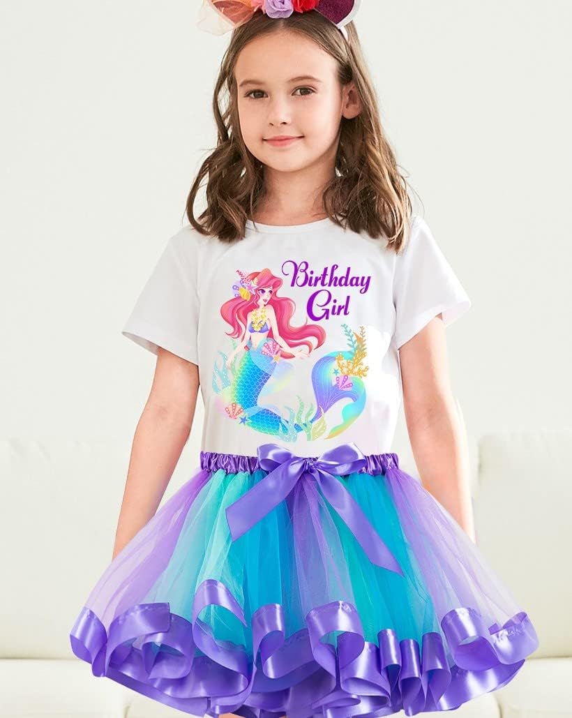 Doctor Unicorn Birthday Girls Mermaid Outfit Set Costume Tutu Skirt Dress, Mermaid Birthday Shirt, Headband & Satin Sash