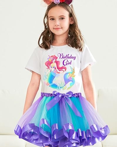 Vista 2 de Conjunto de disfraz de sirena de cumpleaños para niñas Doctor Unicorn Vestido de tutú de sirena, camisa de cumpleaños de sirena, diadema y banda