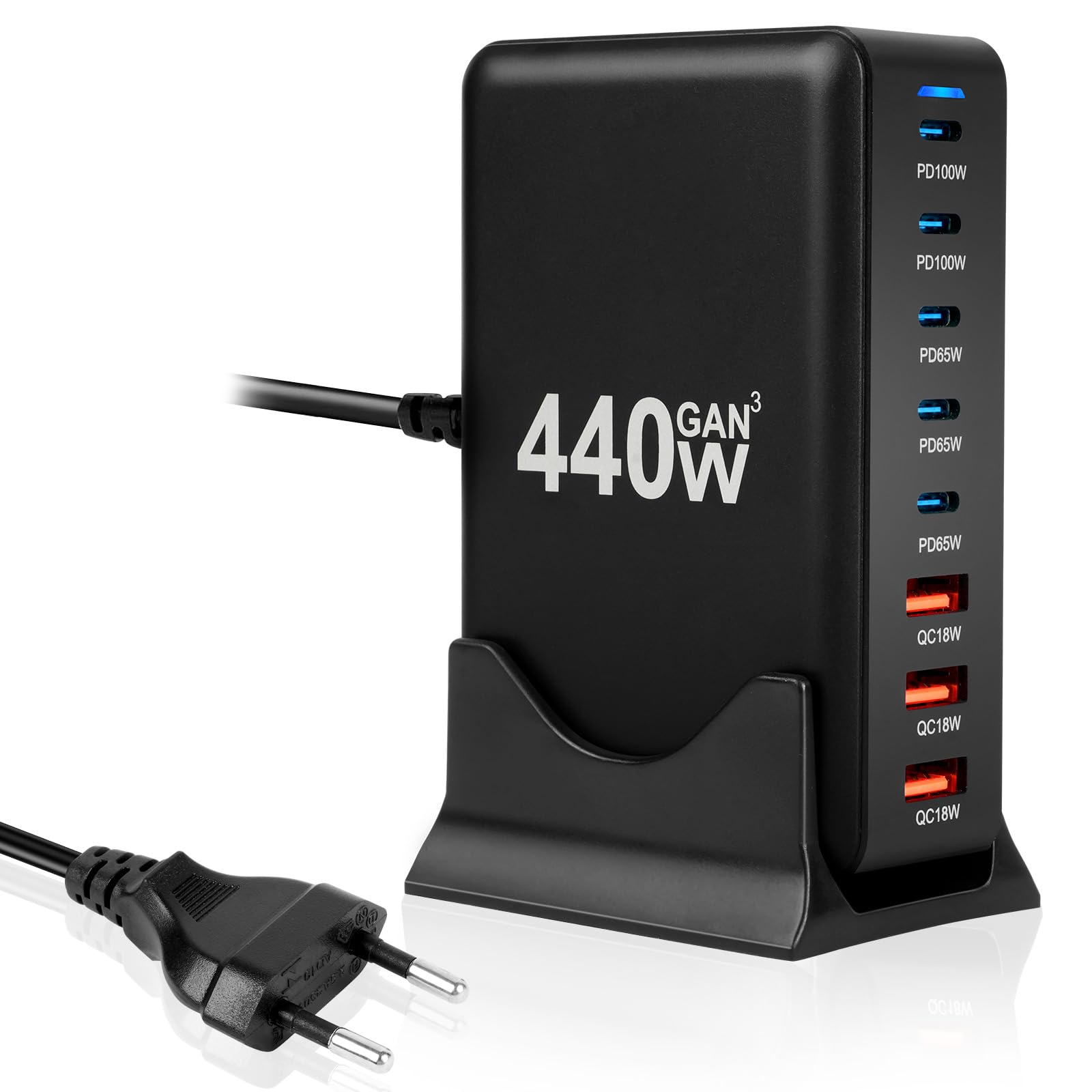 AXFEE USB-C Ładowarka 440W 8-Portowa z Power Delivery 100W 65W QC18W - Zasilacz Sieciowy Kompatybilny z Phone 15 Pro Max 13 12 11 XR 8, Pad