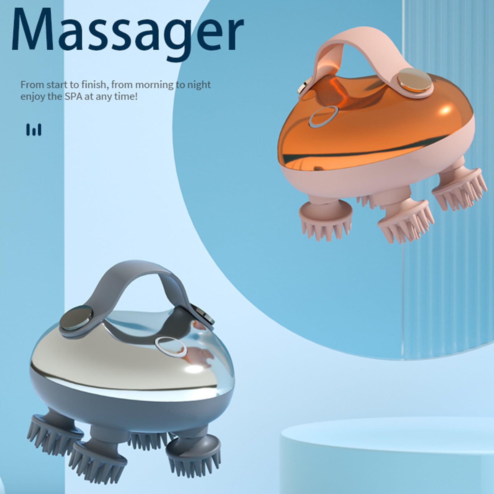 Masajeador de cabeza eléctrico del cuero cabelludo, masajeador de cuero cabelludo IPX7 impermeable con 4 cabezas, para estimular el crecimiento del cabello, cuello y cuerpo, recargable impermeable