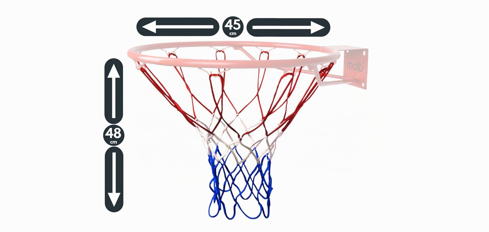 molti Panier de basket Ø 45 cm/37 cm HangRing Basketball avec filet et vis de fixation extérieur + 4 vis de fixation