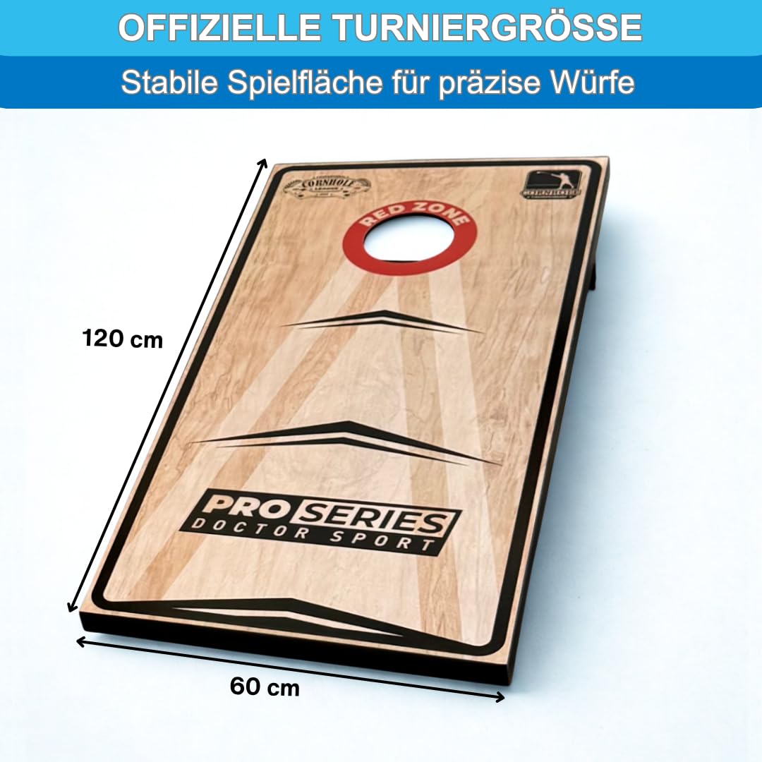 Cornhole Professional - 1x Brett - 120x60 cm – Offizielle 15x15 cm große Bean Bags – in Tragetasche – Red Zone Original - Cornhole League 1883
