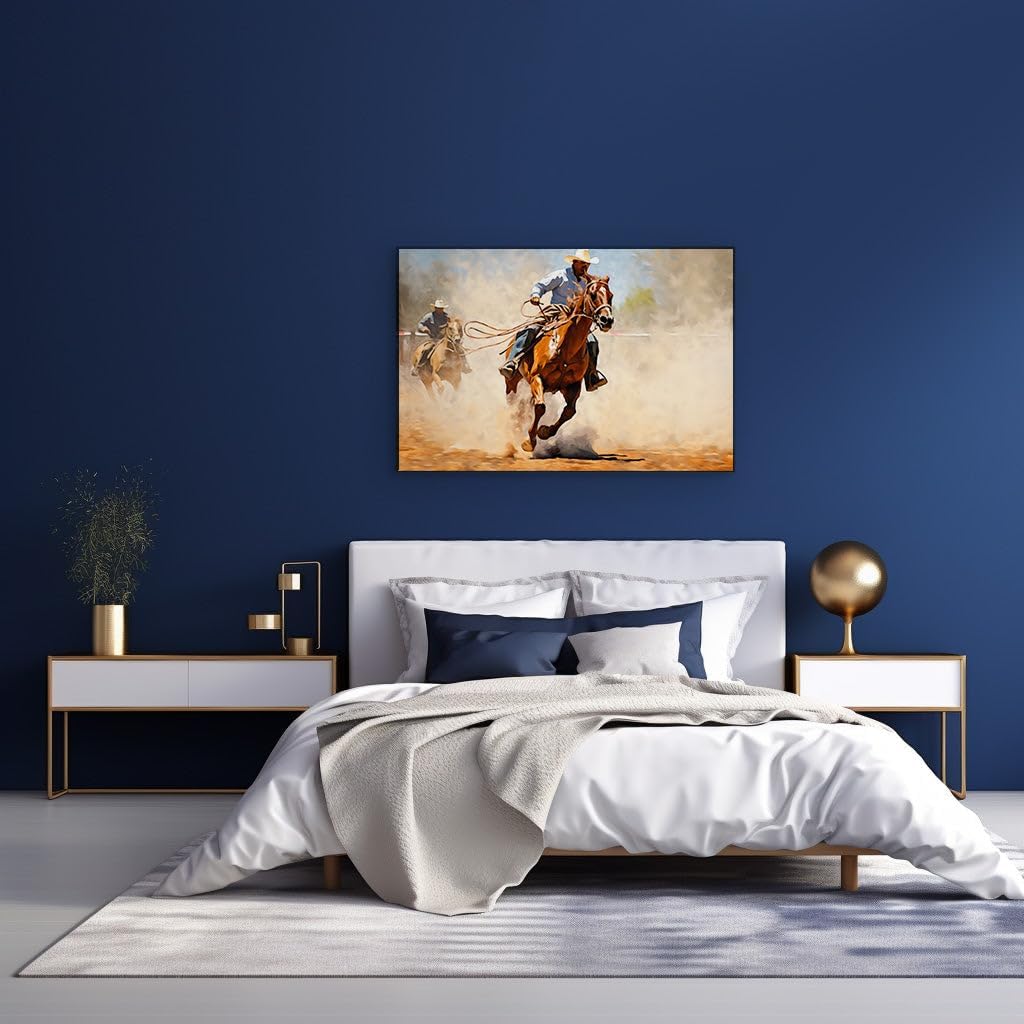 Canvas for Living room. Gallop Through Grit A Cowboy's Lone Dusty Ride, 27 x 18 inch Canvas Wall Art - Ready to Hang - 69x46 cm (27x18 inch)