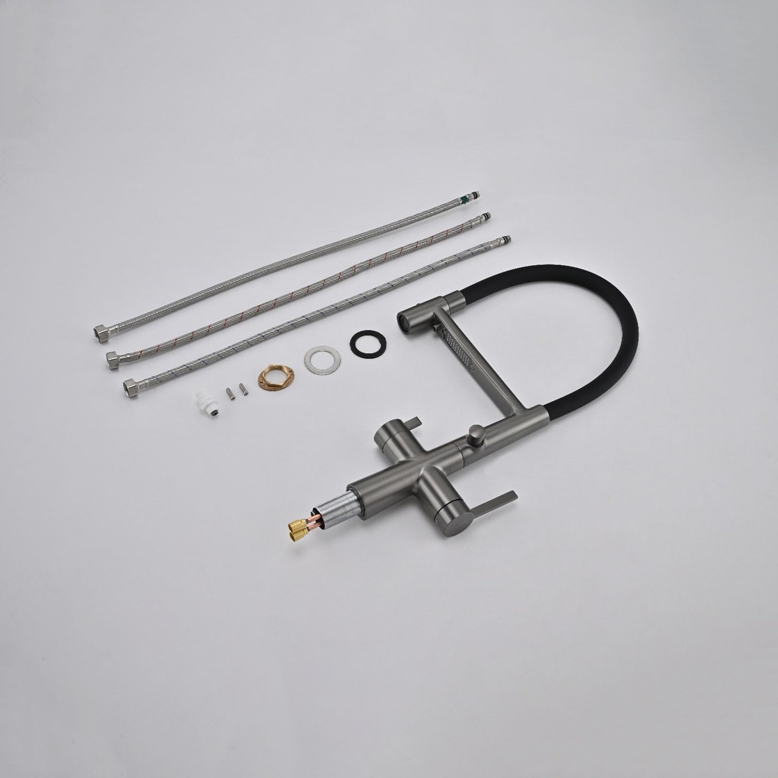 Grifo Cocina Flexible con Osmosis 4 Modos Rotación 360° Grifo Fregadero Extensible Cobre,gris Pistola