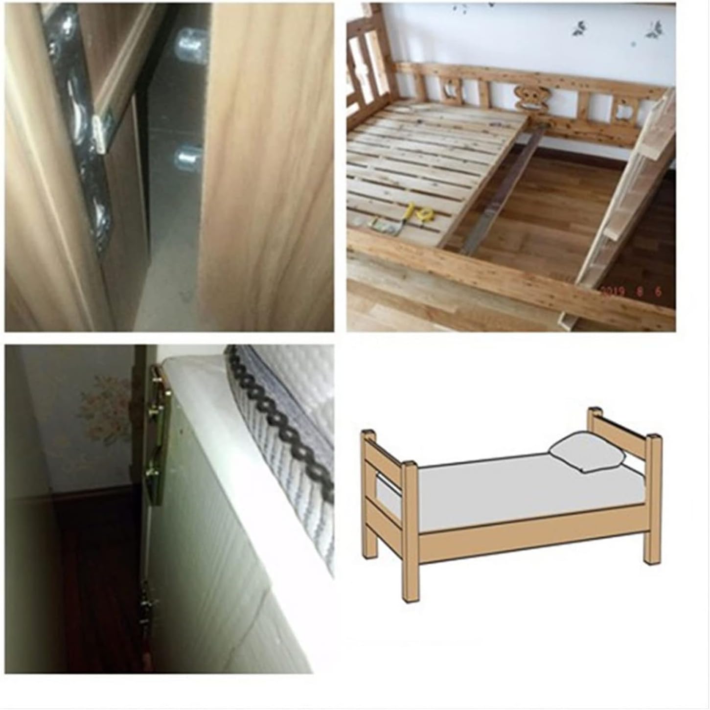 Pivot Hinge Bed Beam Support Stand Wooden Fixed Connector Bolt Thicken Hinges Corner Bracket Furniture Hardware Accessories4Pcs Set(Small Size)