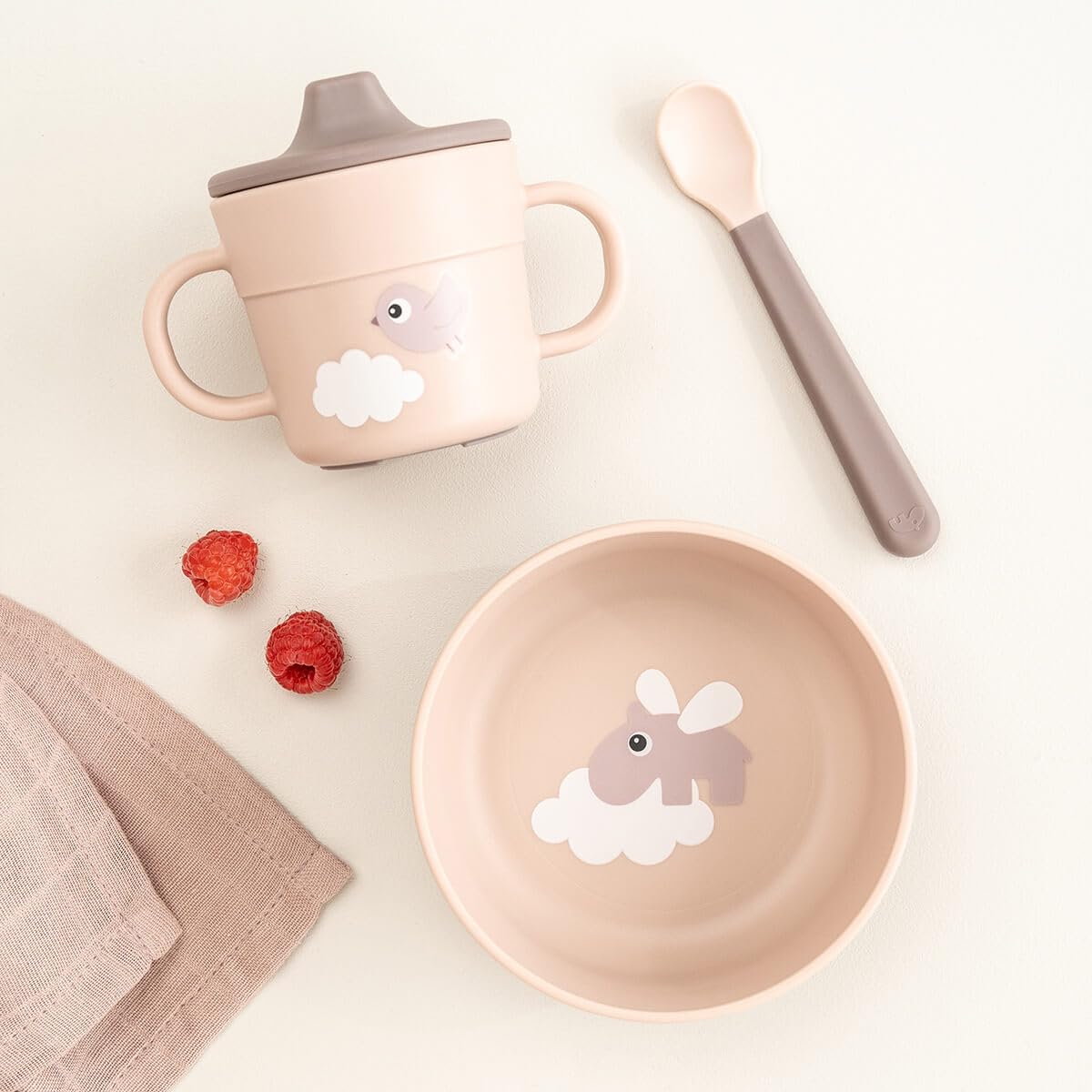 Done by Deer Foodie Coffret Repas Bebe - Set avec Bol Ventouse, Tasse Verseur & Cuillère Ergonomique - Vaisselle Bebe Compatible Micro-Ondes & Lave-Vaisselle