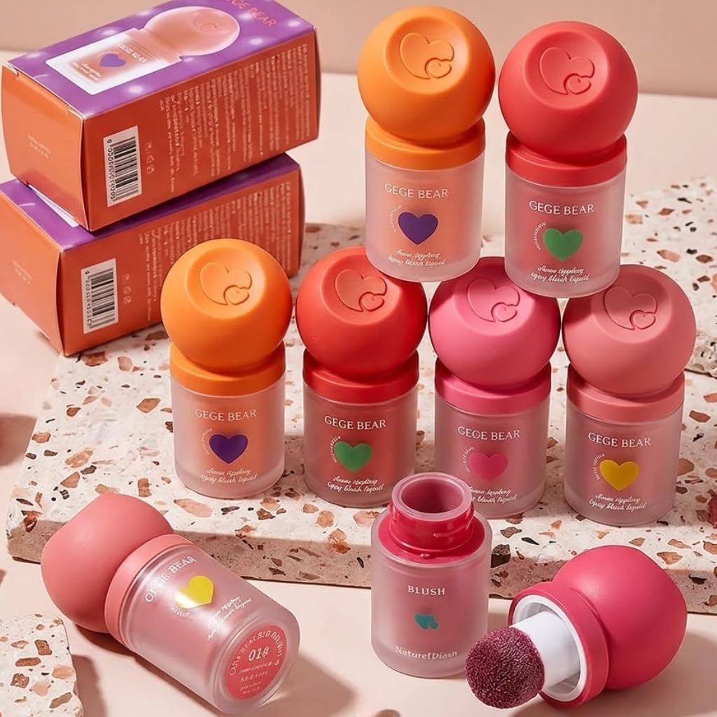 Gege Bear Liquid Blusher for Cheeks | Buildable Shades from Soft Pink to Plum | Dewy Matte Finish | Built-In Sponge Applicator | Long-Wearing & Smudge-Proof Blush | Waterproof Lightweight Feel Natural Glow | Korean Style Makeup Tint Blush For Women (06# Plum Color, 2.5g)-image-3