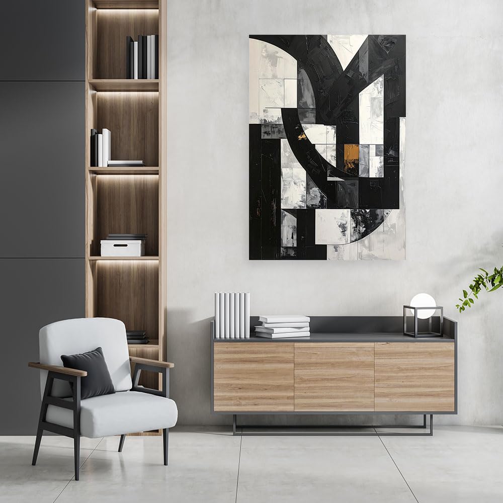 Feeby Stampe Da Parete - Quadri Soggiorno - Forme geometriche astratte bianco e nero - 80x120 cm - Decorazioni Camera Da Letto