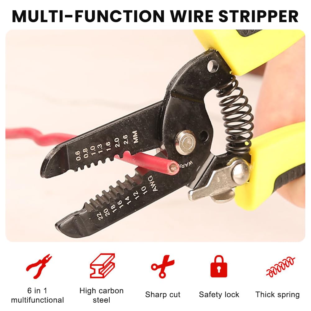 7" Wire Stripper, Electrical Wire Strippers, 7 in-1 Cable Cutters, Cable Stripper Tool - Ca-ble Stripper with Safety Lock - Image 4
