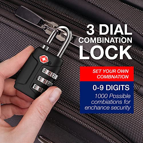Tsa Approved Locks - Luggage Locks With Open Alert Indicator & Key - 3 Digit Small Combination Travel Lock Set - Tiny Security Combo Lock With Number Code For Suitcase, Backpack, Zipper On Bag (3) #TOP4