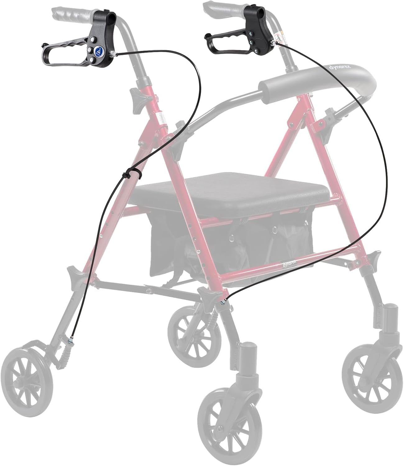 Dynarex Rollator Hand Brake System - Ergonomic Loop-Lock Levers, Push-to-Lock Design - Rollator Walker Accessories & Replacement Parts – Includes 1 Left Brake, 1 Right Brake, and Brake Cables
