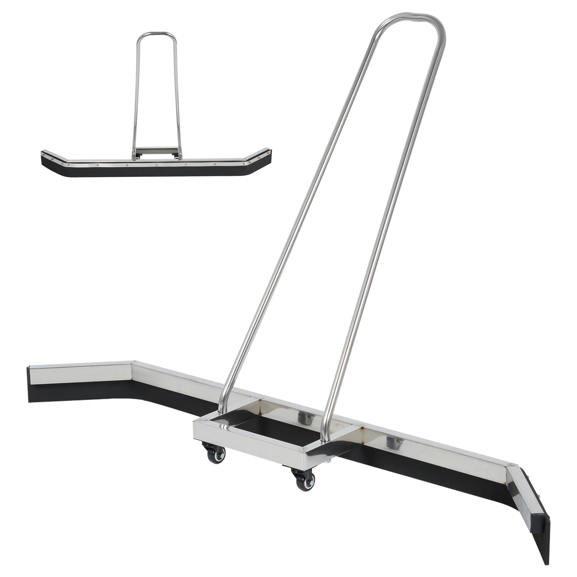 lukar Stainless Steel Rain Shuttle Tennis Court Squeegee,53" Water Broom Floor Water Remover with 0.35" EVA Foam Blade, 360 ° Rotatable Wheels for Sport Courts, Garages, Flat Floor