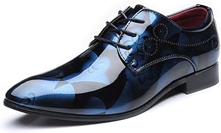 BDDIE Zapatos de Cuero PU con Pintura Abstracta Lisa bruñida for Hombre, Mocasines clásicos con Cordones, Oxfords de Negocios Forrados (Color : Azul, Tamaño : 45 EU)