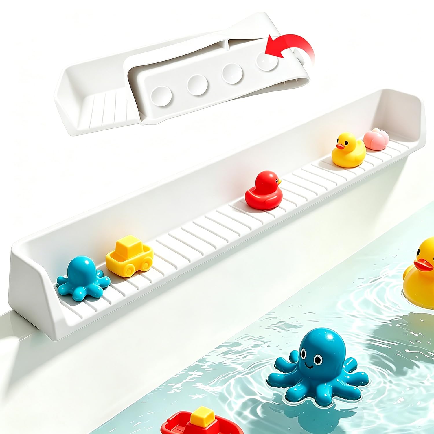 Paraspruzzi per vasca da bagno con forti ventose, paraspruzzi in silicone per vasca da bagno, giocattoli da bagno e mensola organizer per bambini, griglia flessibile per bordo vasca da bagno e lavelli