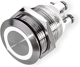 Drucktaster Klingeltaster LED-Taster Einbau 19mm Edelstahl V2A mit LED Ringbeleuchtung flach wasserdicht Schraubkontakte AC/DC mit LED Weiß