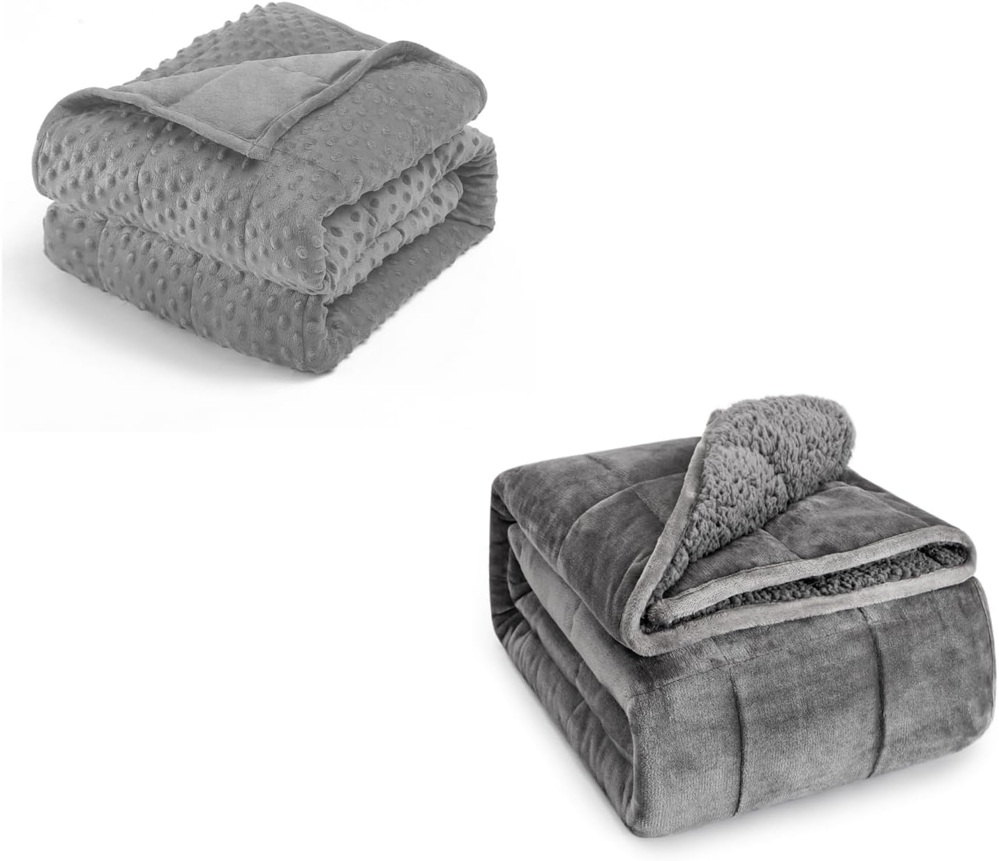 Wemore Minky Dot Weighted Blanket for Stress Relief and Sleep Promotion 48 x 72 Inches 15lbs with Sherpa Fleece Weighted Blanket for Adult 60 x 80 Inches 15lbs Grey