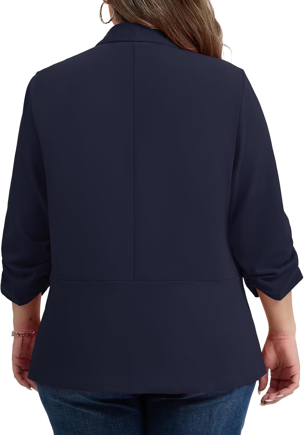 Plus Size Blazer for Women Elegant Ruched 3/4 Sleeve Blazers Oversized Open Front Cardigan Business Casual Suit