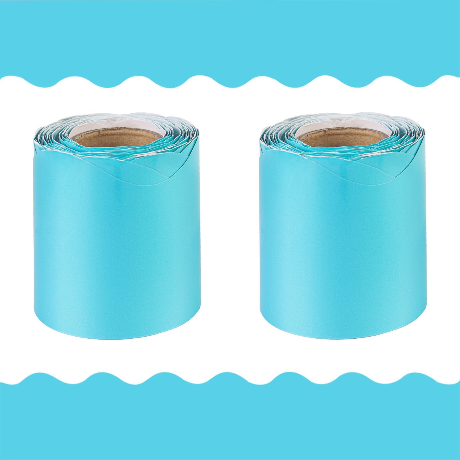 2 Roll 65.6 Feet Bulletin Board Borders,Sky Blue Classroom Bulletin Board Borders Trim Board Border with Wavy Line Design Decoration for for School,Classroom,Offices(Sky Blue)