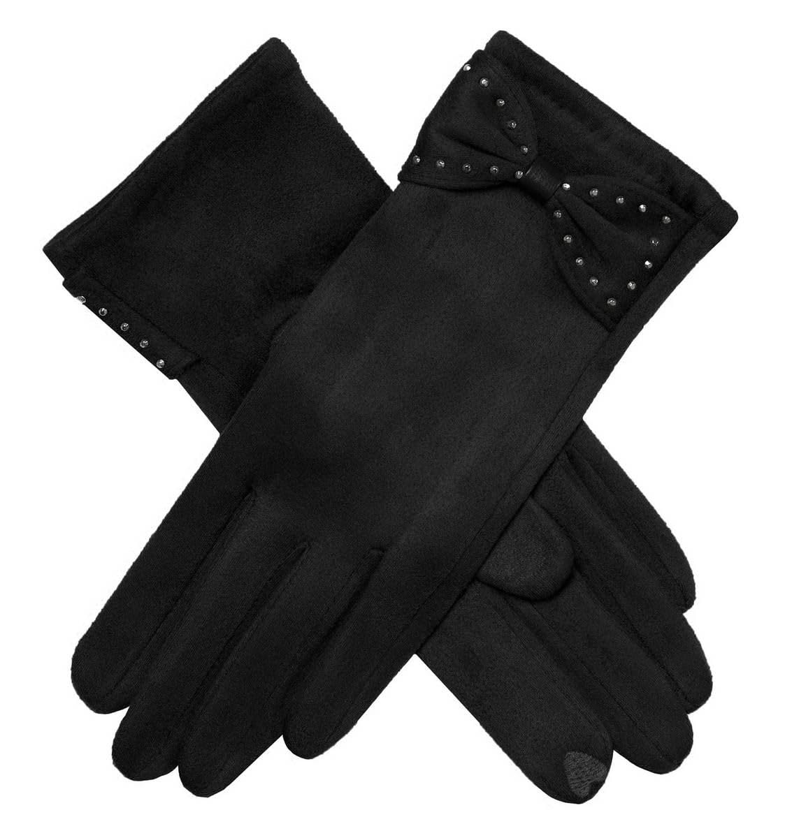 Dents Women's Black Touchscreen Velour-Lined Faux Suede Gloves