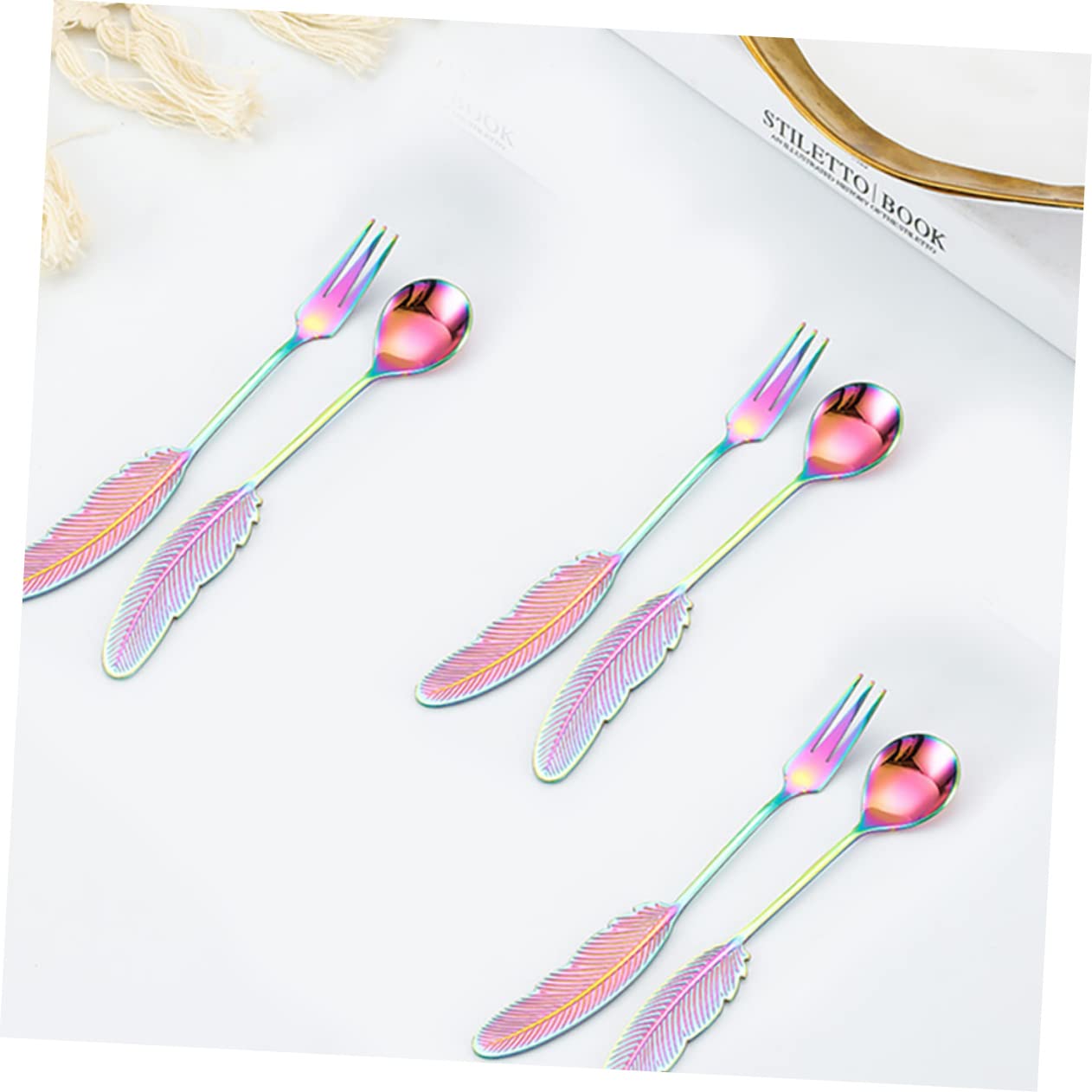 Luxshiny 2Pcs Stainless Steel Spoon Fork Decorative Utensils for Cake Dessert and Fruit Serving Smooth Surface Easy to Clean for Gatherings and Parties