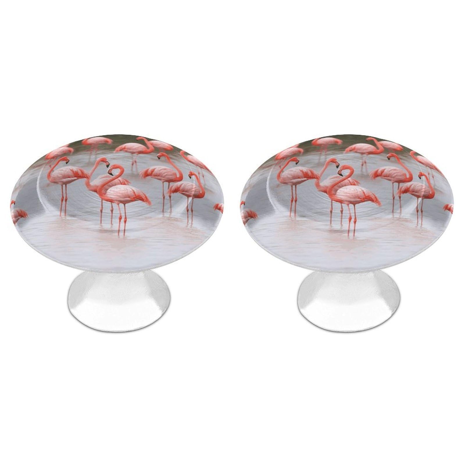 MUSM Pink Flamingos Cabinet Knobs Aluminum Alloy Drawer Handles Kitchen Drawer Pulls Round Door Knob with Screw Simple Cabinet Hardware for Dresser Furniture Bathroom 2Pack