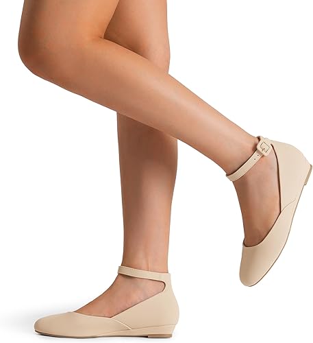 Miniatura 5 de DREAM PAIRS Zapatos planos de vestir para mujer, zapatos planos de ballet de cuña baja, punta redonda, correa al tobillo, cómodos y casuales