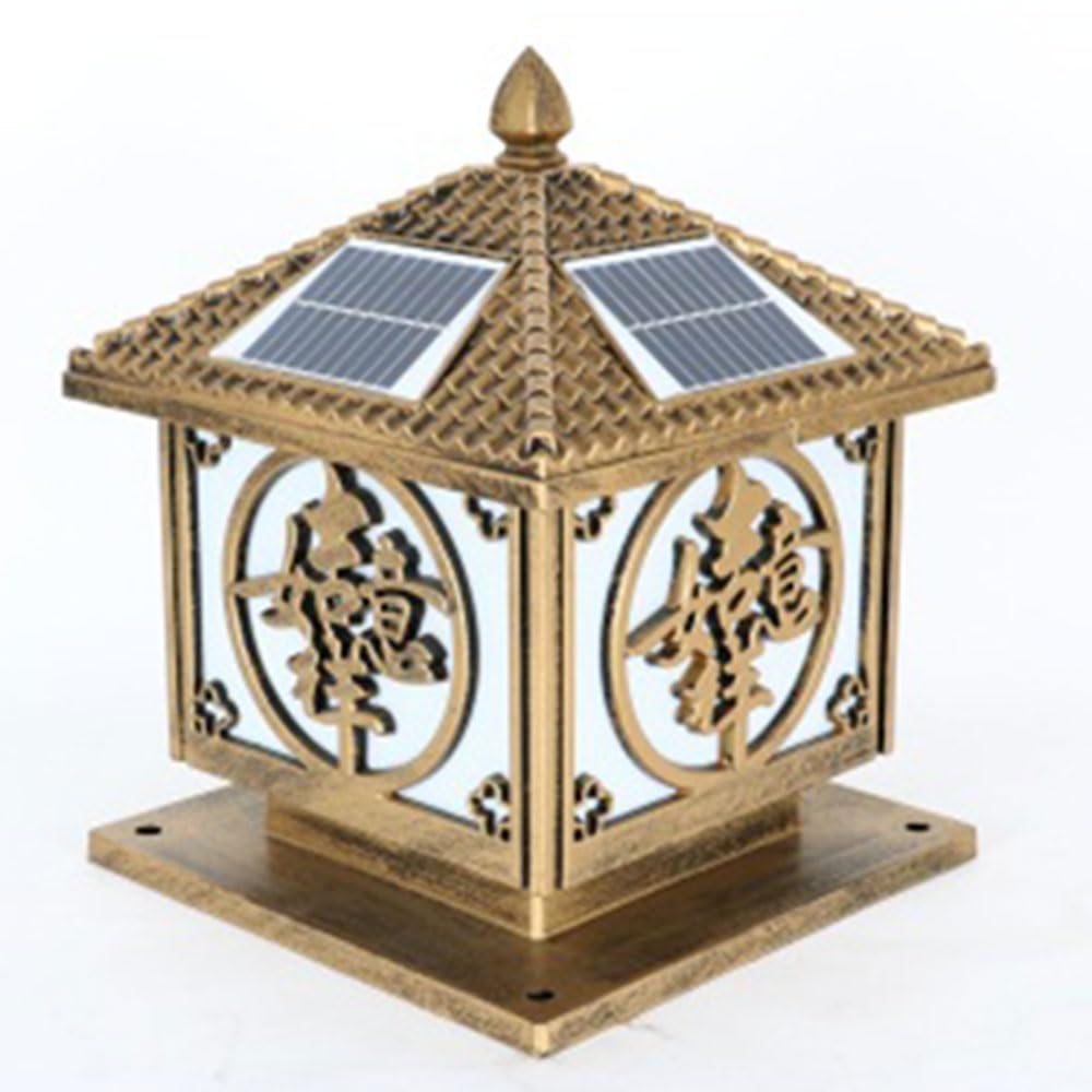 KUEYANB Metal Fence Light Fixture Wet Location Rated Waterproof Solar Post Cap Light for Villa Deck Retro Style Courtyard Pillar Lamp Chinese Style Solar-Powered Column Lamp for Corridor Garden