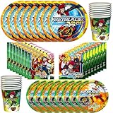 Treasures Gifted Officially Licensed BEYBLADE BURST Party Supplies - Classic Set Serves 16 Guests - Birthday Plates, Napkins, and Cups